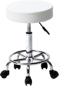 Layee Rolling Stool Ergonomic Swivel Adjustable Hydraulic Drafting Salon Massage Spa Stool with Comfortable Larger Cushioned Seat, White