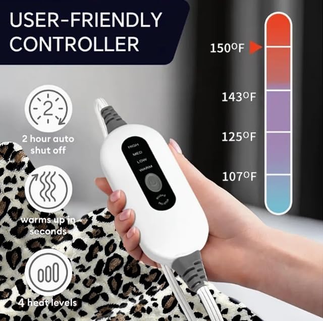 Heating Pad,Electric Heating Pads for Back,Neck,Abdomen,Moist Heating Pad for Shoulder,Knee,Arms,Legs,Dry/Moist Heat & Auto Shut Off,Birthday Gifts for Men and Women, 24x12 Inch (Leopard)