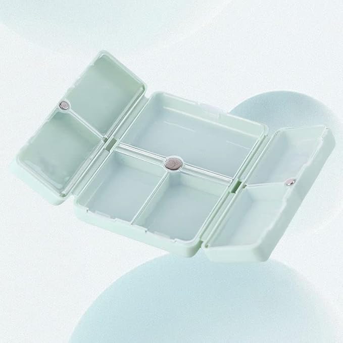 Daily Pill Organizer, 7 Compartments Portable Pill Case Travel Pill Organizer, Folding Design Pill Box (Beige)