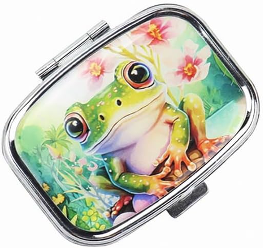 WATASSA Pill Box with Animal Style Mirror All-in-One 2-Compartment Portable Medicine Organizer, Marble Pattern Travel Pill Case for Vitamins&Daily Medication(Fits Pocket/Purse) (Green Fog)