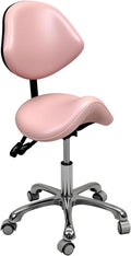 Saddle Stool Rolling Chair for Medical Massage Salon Kitchen Spa Drafting,Adjustable Hydraulic Stool with Wheels (Pink, with Backrest)
