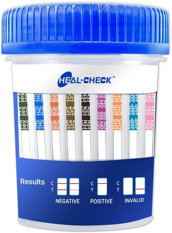 6 Pack 16 Panel Multi Drug Urine Test Kit, HEAL-CHECK Urine Drug Test Cup for Home or Workplace, Screens for Fen (Fentanyl), THC, AMP, BUP, BAR, BZO, COC, MET, MDMA, OPI, MTD, OXY, PCP, PPX, TCA, TML