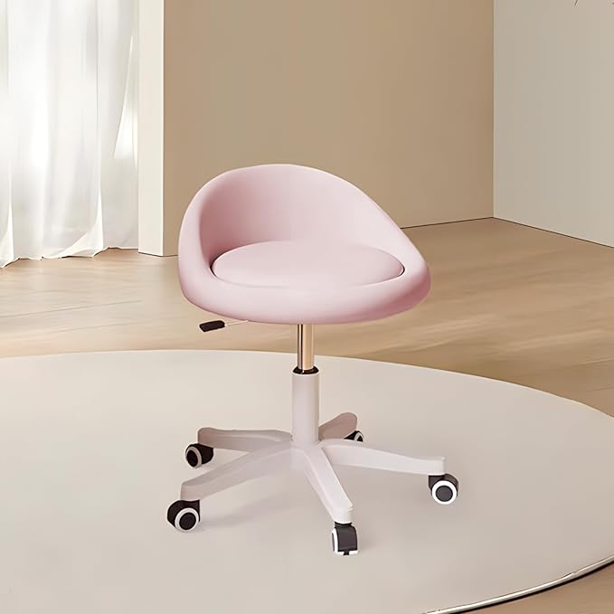 Rolling Stool Set of 3– Ergonomic Swivel Seat, Adjustable Height, Ultra-Quiet Wheels, Padded PU Leather Cushion, for Salon, Office, Massage & Medical Use Pink