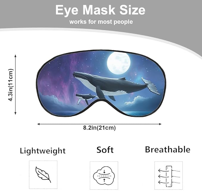 Flying Whale Sleep Eye Mask Eye Cover Fish Family Shimmering Sea Surface Starry Night Silk Eye Mask for Sleeping with Adjustable Strap for Travel Nap Shift Work Office