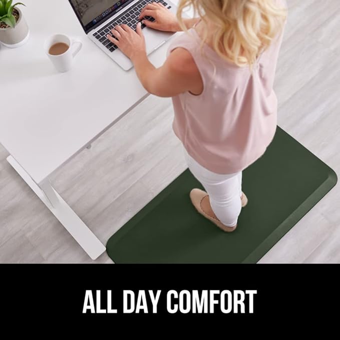 GORILLA GRIP Comfortable Cushioned Kitchen Mats for Floor, Waterproof and Stain Resistant Soft Top, 3/4 Inch Thick Ergonomic Standing Desk Anti Fatigue Mat, Foam Supports Feet, 20x32, Hunter Green