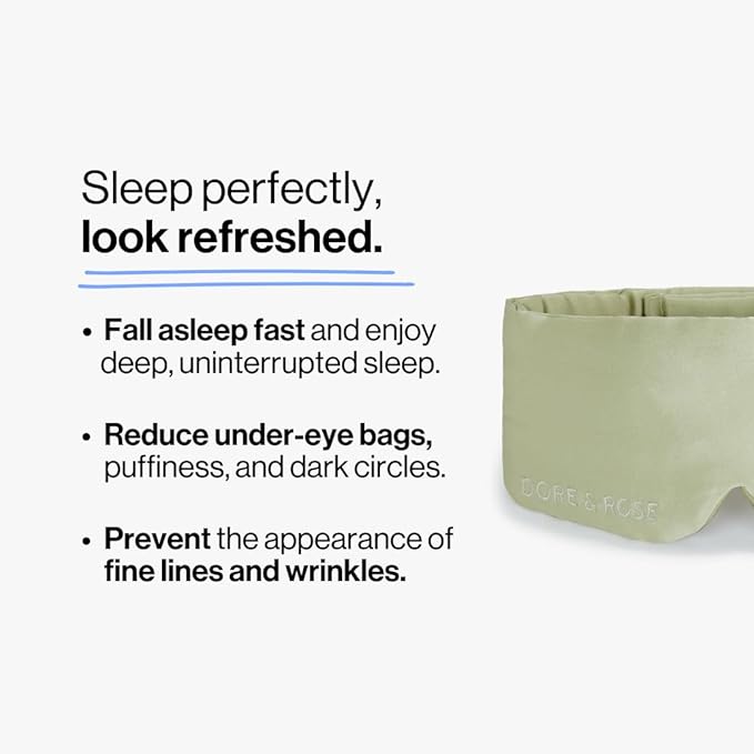 Dore & Rose Deep Sleep Mask Light Blocking, 23 Momme Mulberry Silk Eye Mask, Ultra Soft, Adjustable - Travel Sleeping Mask for Men & Women (Olive)