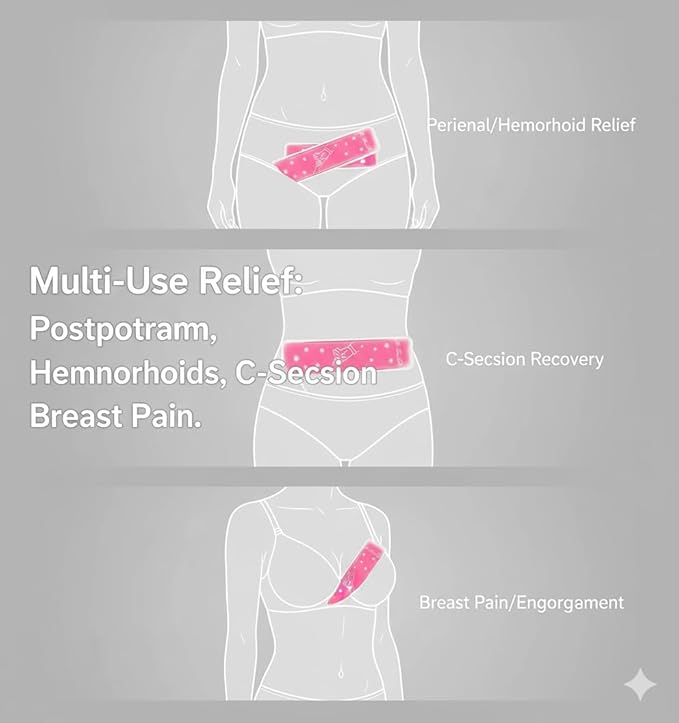 Postpartum Ice Pack, Hot and Cold Pads for After Delivery Essentials, Gel Cooling Pad, Fast Pain Relief Convenient for Perineal Recovery Helps Reduce Swelling (Pink, Hand Pattern)