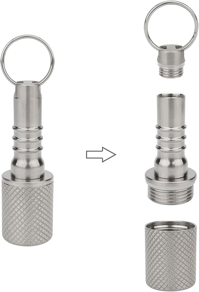 Keychain Pill Holder, Titanium Case Small Organizer Waterproof Box, EDC Container Metal Tube for Outdoor Camping Travel, Men Women (Tiny Silver)