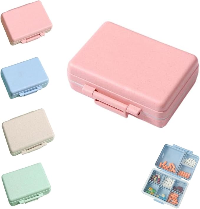 2023 New Daily Pill Organizer, 9 Compartments Portable Sealed Pill Box, Travel Pill Organizer, Waterproof Design Pill Box for Wallet Pocket to Hold Vitamins, Cod Liver Oil & Medications (A-1PC-Pink)