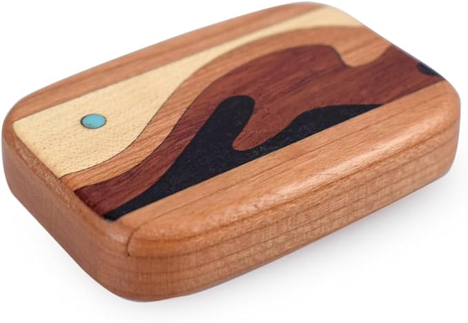 Modern Artisans American Made Pocket-Sized Pill Box (Thin Size) - Cherry Wood with Inlaid Wave Design