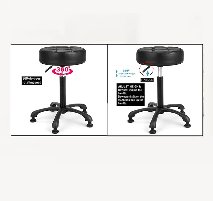 Height Adjustable Heavy Duty Stools Salon Stool Chair with Bell Glides for Home Bar Kitchen Office Shop Tattoo Lash Tech Pedicure (Black with Bell Glides, Height 22 to 30 in)
