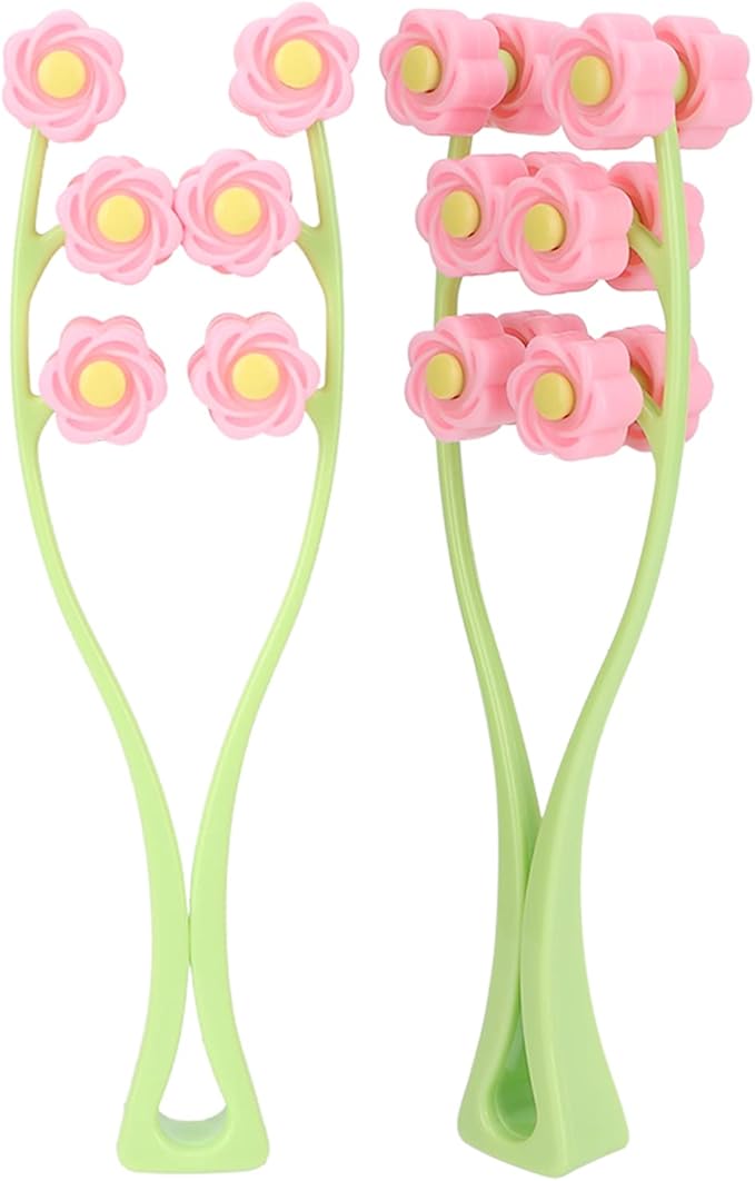 Flower Type Massage Roller, face Massage Roller Plastic Material Letter Shaped face Massager (Pink)