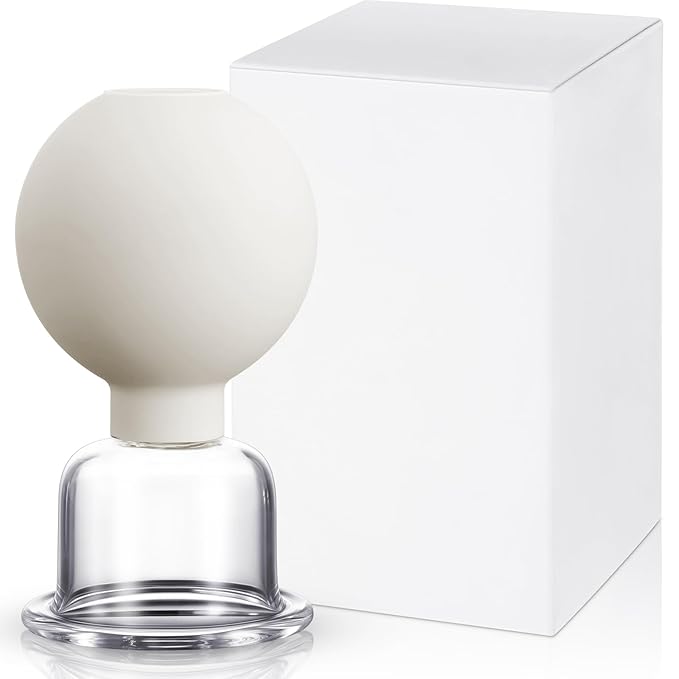 Nuanchu Facial Cupping Cup Glass Face Cup Silicone Cupping Massage Vacuum Suction Mug for Body Face Leg Arm Back Shoulder Muscle and Joint(White,1.5 Inch Diameter)