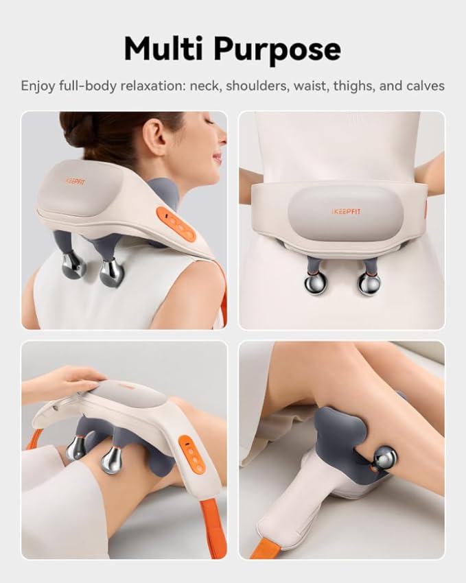 Cordless Neck Massager with Heat, 6D Shiatsu Upper Back & Shoulder Massager for Pain Relief Deep Tissue, Relaxing Electric Kneading Massage, Dual-Sided Massage Heads, Best Gifts for Men Women
