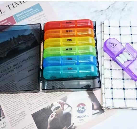 7-Day Travel Pill Organizer, 3 Times a Day, AM PM Pill Box 21 Tray with One-Side Large Opening for Easy Filling, Portable Travel Medicine Case for Medication, Vitamin, Fish Oil, Supplements