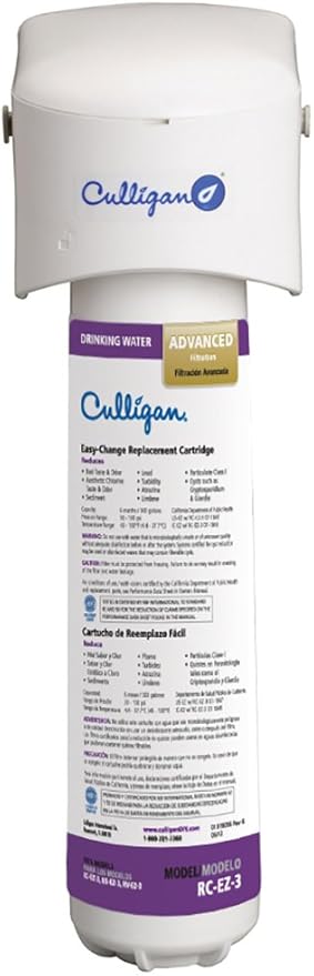 Culligan IC 3 EZ-Change Inline Icemaker and Refrigerator Filtration System with Filter, 500 Gallon, White