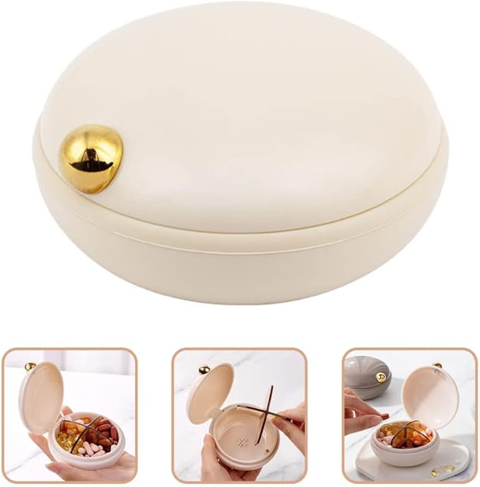 Garneck Travel Pill Organizer 4 Compartment Daily Pill Case Small Portable Container Box Round Containers Beige for Outdoor Daily Travel
