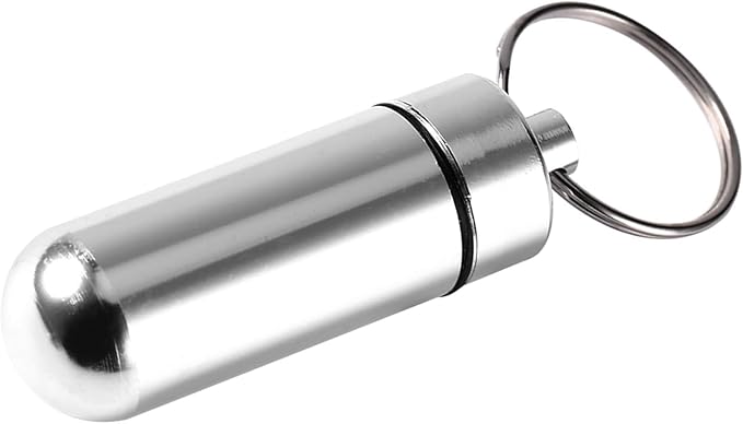 Silver Portable Stainless Steel Pill Container, Waterproof Mini Sealed Jar, Aluminum Alloy Keychain Pill Bottle Medication Aids