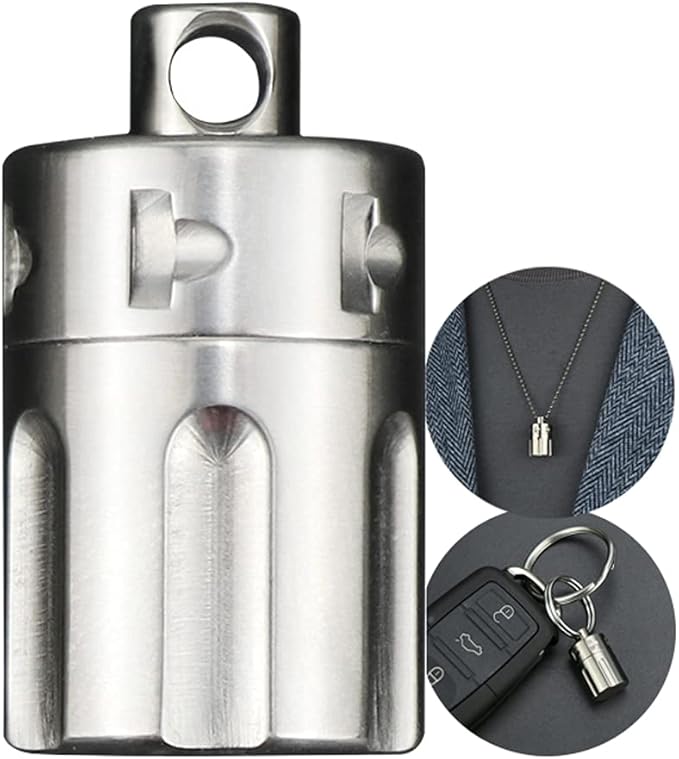 Titanium Waterproof Pill Case Keyring, Mini Pill Holder Necklace, Keychain Pill Storage Bottle, Small Pill Capsule Container for Outdoor Travel Purse Pocket Daily