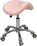 Saddle Stool Rolling Chair for Medical Massage Salon Kitchen Spa Drafting,Adjustable Hydraulic Stool with Wheels (Pink, Without Backrest)
