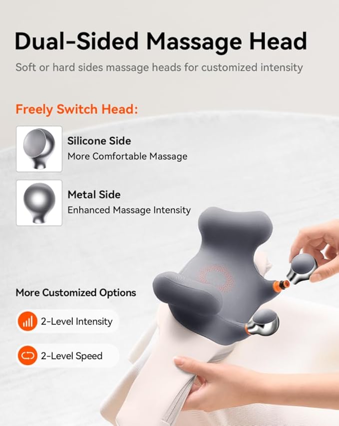 Cordless Neck Massager with Heat, 6D Shiatsu Upper Back & Shoulder Massager for Pain Relief Deep Tissue, Relaxing Electric Kneading Massage, Dual-Sided Massage Heads, Best Gifts for Men Women