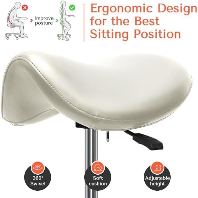 Conforms to ergonomics, with a Saddle Stool That can be Tilted and a Rotating Stool with Hydraulic Lifting Height Adjustment, Suitable for Office, White