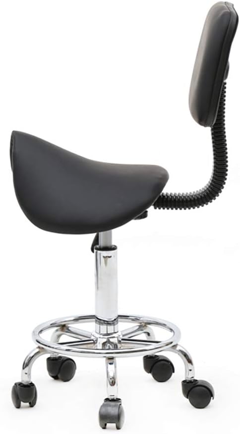 Modern Rolling Saddle Seat Stool Chair,PU Leather Swivel Adjustable Rolling Stools,Ergonomic Swivel Salon Spa Barstools,Office Drafting Chairs,with Wheels,for Home, Kitchen, Medical, Lab (Black)