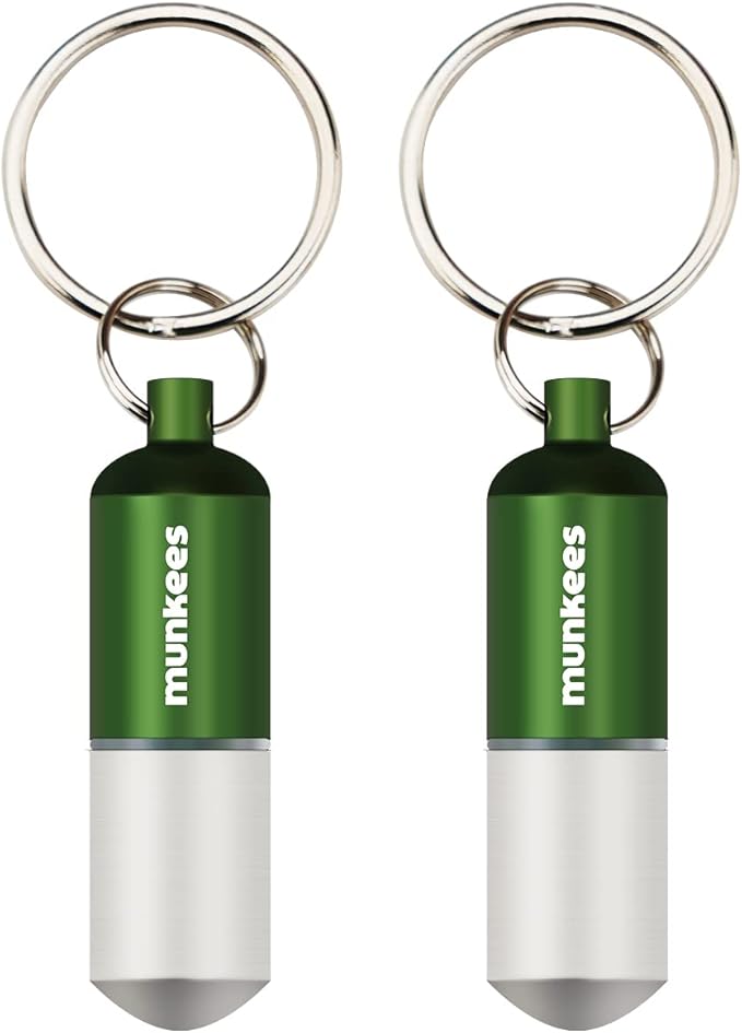 munkees Portable Pill Case Small Waterproof Capsules EDC Keychain, Travel Pill Bottle for Camping, Hiking, Backpacking, Compact Valuables Container for Outdoors 2-Pack