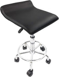 KKTONER Square Rolling Stool with Foot Rest 15.5" L*15.2" W PU Leather Height Adjustable Stool with Wheels for Spa Drafting Salon Tattoo Work Swivel Stool Chair (Black)