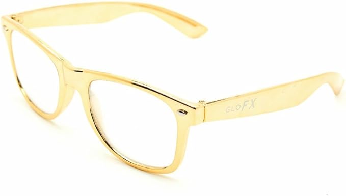 GloFX Ultimate Diffraction Glasses - Gold - 3D Prism Rainbow Effect - Great Edm, Festival, Concert, Fireworks, Christmas Lights, and Rave Accessory - Gold Frames
