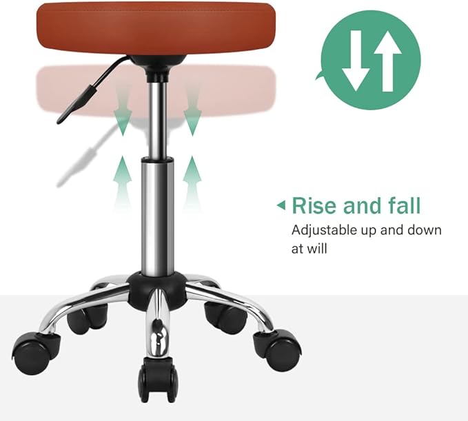 FURWOO Adjustable Salon Chair Small Rolling Stool with Wheels for Spa Salon Massage Home Office Brown