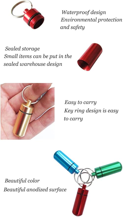 AKOAK 2 Pcs Colorful Round Aluminum Alloy Pill Bottle, Emergency Jar, Waterproof Outdoor Travel Portable Pill Bottle Key Chain (Purple)