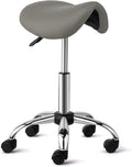OmySalon Saddle Stool Rolling Chair, Ergonomic Saddle Chair with Swivel Wheels, Adjustable Hydraulic Stylist Cutting Stool for Salon Tattoo Massage Office Medical, Grey
