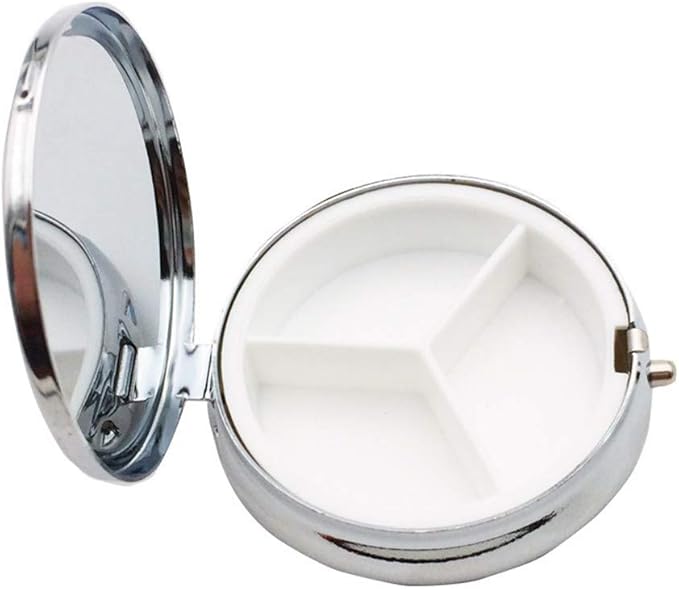 Round Medicine Box Portable Mini Metal Pill Case 2 inches Travel Little Pill Dispenser for Purse