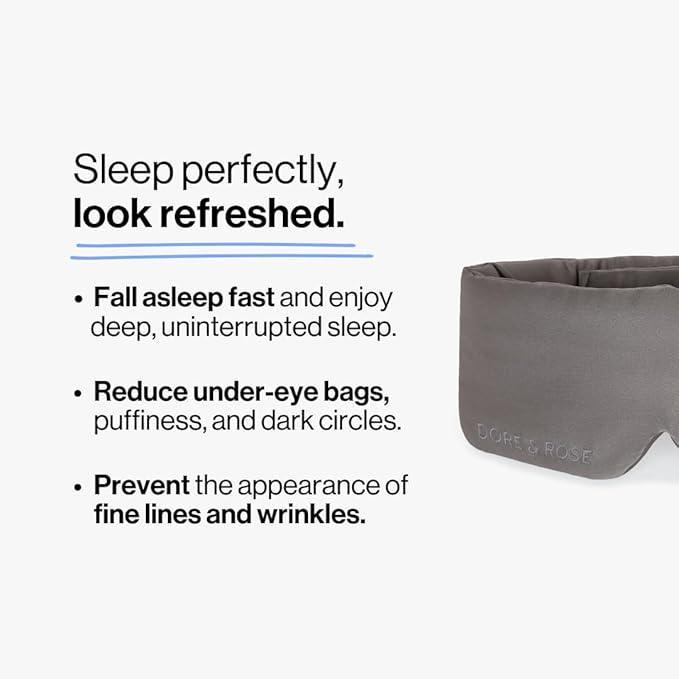 Dore & Rose Deep Sleep Mask Light Blocking, 23 Momme Mulberry Silk Eye Mask, Ultra Soft, Adjustable - Travel Sleeping Mask for Men & Women (Charcoal)