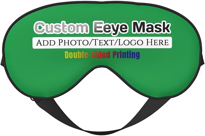 Personalized Eye Mask Add Picture Text Image Logo Custom Travel Sleeping Masks for Home Office Customized Sleep Mask for Men Women Blocks Light Adjustable Strap Irish Green