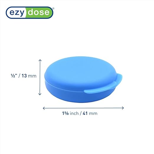 EZY DOSE Daily Round, Compact, Small, Discdrete, Portable On-The-Go Pocket Pharmacy, Pill Box, Organizer and Vitamin Containers, Snap Shut Lids, Travel Friendly, Blue & Pink, 2 Pack, BPA Free