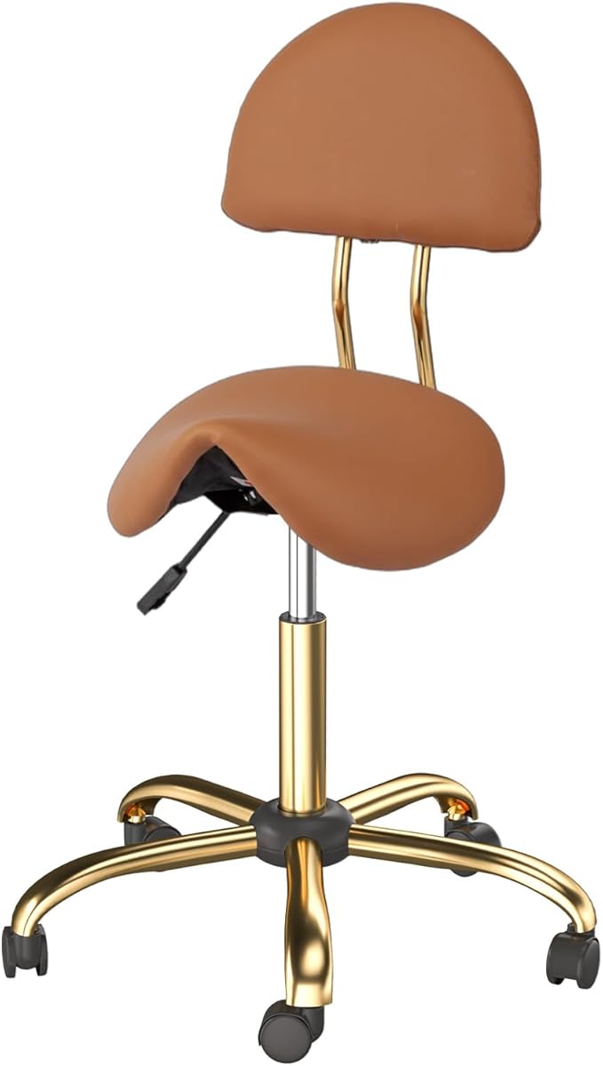 OmySalon Drafting Chair,Ergonomic Office Desk Chair with Back Support,Tall Adjustable Rolling Stool with Footrest & Thick Seat Cushion,Computer Chair (Brown Gold)