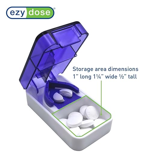 EZY DOSE Pill Cutter and Splitter, Daily Usage, Safely Cut Pills, Vitamins and Tablets, Accurate and Easy Cutting, Compact Design, Stainless Steel Blade, Travel Sized, Color May vary, BPA Free