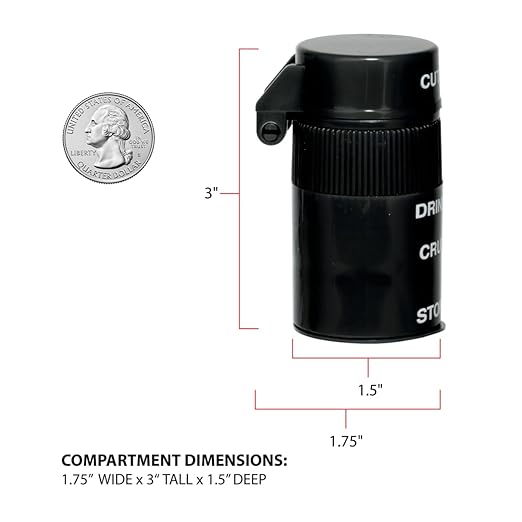 EZY DOSE 3 Compartment Pill Crusher, Cutter and Grinder, Daily Usage, Safely Cut Pills, Vitamins, Tablets, Accurate and Easy Cutting, Stainless Steel Blade, Removable Drinking Cup, Black, BPA Free