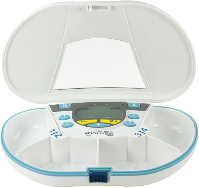 Gasketed 4 Compartment Pill Reminder (4 Compartment Gasketed Pill Box with 4 Alarm Timer)