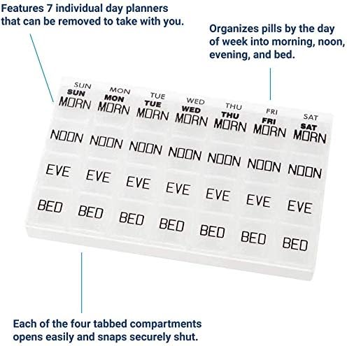 Apex Medi Chest Large Pill Organizer - Medicine Organizer w/Seven Removable Pill containers - Weekly Pill Organizer w/Morning, noon, Evening, & Bed Pill Boxes - Travel Medicine Organizer for Pills