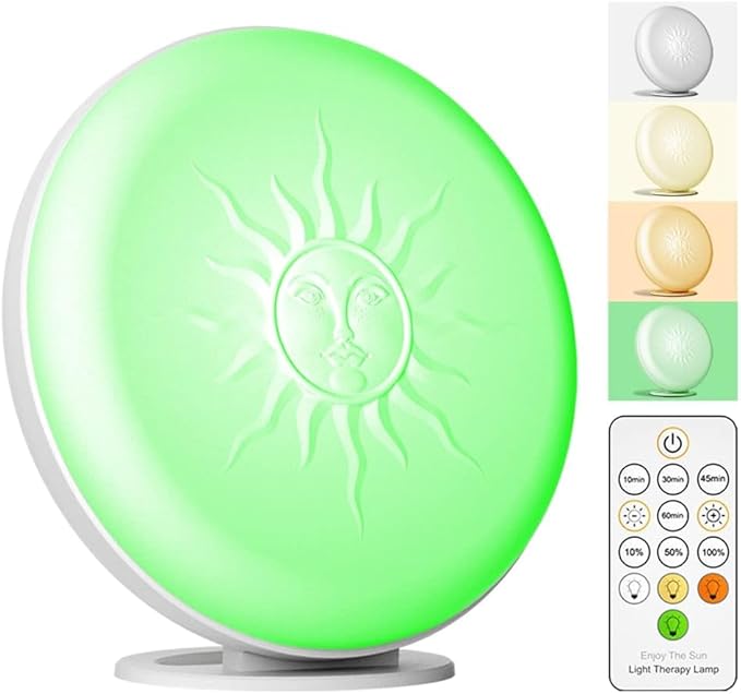 McDen Light Therapy Lamp, UV Free 10000 lux, Desktop Desk Lamp with Green Light and Three Types of White Light, 20 Adjustable Brightness Levels, and 4 Timer Functions