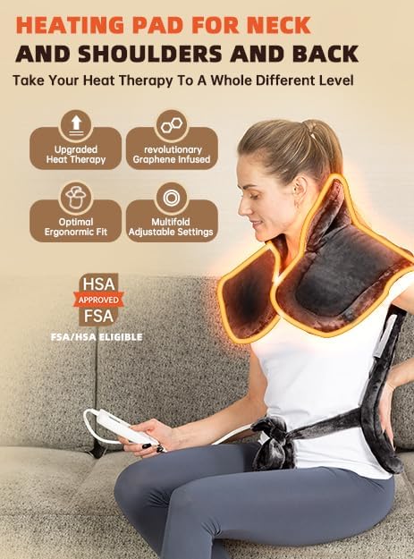 Graphene-Infused Heating Pad for Neck Shoulder and Back,Birthday Gifts for Women Men Dad, Weighted Electric Neck Shoulders Heat Pad for Pain Relief, 24"x33", ETL Certified