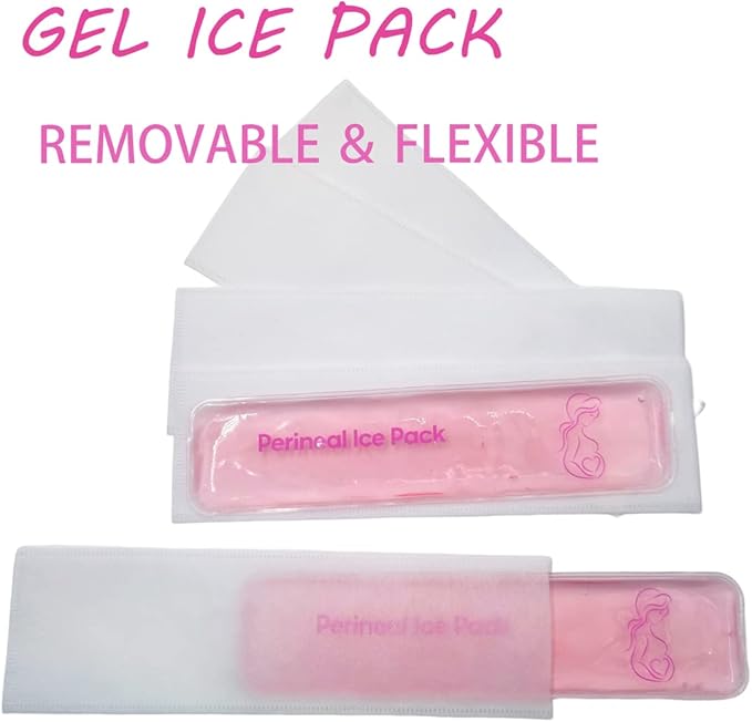 Reusable Perineal Ice Packs for Postpartum & Hemorrhoid Pain Relief, Hot & Cold Pack for Women After Pregnancy. 2 Ice Pack and 3 Non-Woven Cover, Pink