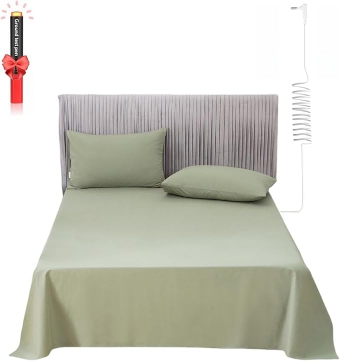Grounding Sheets King Size, Organic Cotton + Silver Yarn, Conductive Earthing Flat Sheets for Better Sleep