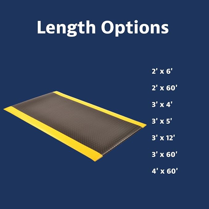 Notrax 419 Diamond Sof-Tred™ with Dyna-Shield® 3' x 60' x 1/2" Anti Fatigue Mat, Slip Resistant Diamond Textured Surface, Ideal for Industrial and Commercial Workplaces, Black/Yellow, 419R0036BY