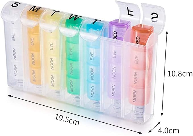 Extra Large Weekly Pill Organizer 4 Times a Day, 7 Day Pill Box, Daily Pill Case with 28 Compartments, Portable Travel Container for Fish Oils, Vitamins, Supplements and Medication (White)