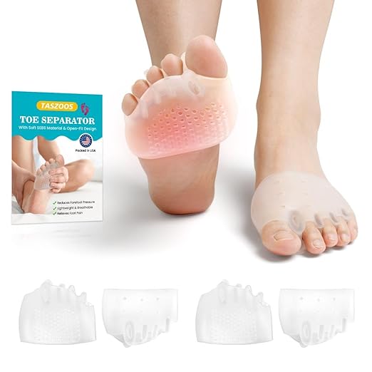Metatarsal Pads & Toe Separators for Women & Men - Gel Ball of Foot Cushion, 4Pcs Toe Spacers for Pain Relief, Metatarsalgia, Morton’s Neuroma, Long Hours of Standing or Walking