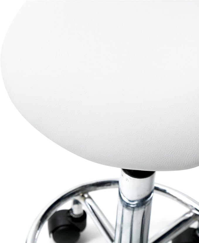 U-Kiss PU Leather Round Rolling Stool with Foot Rest Swivel Height Adjustment Medical Spa Drafting Salon Tattoo Work Office Massage Stools Task Chair,Kitchen,Salon,Bar,Office,Massage (White 2)